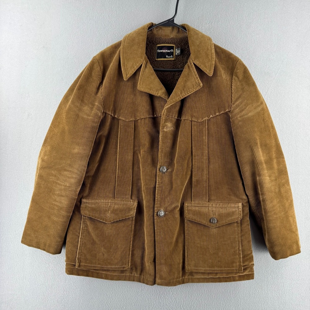 Vintage 60s Penneys Jacket Mens Large Brown Corduroy Fleece Lined Western Blazer